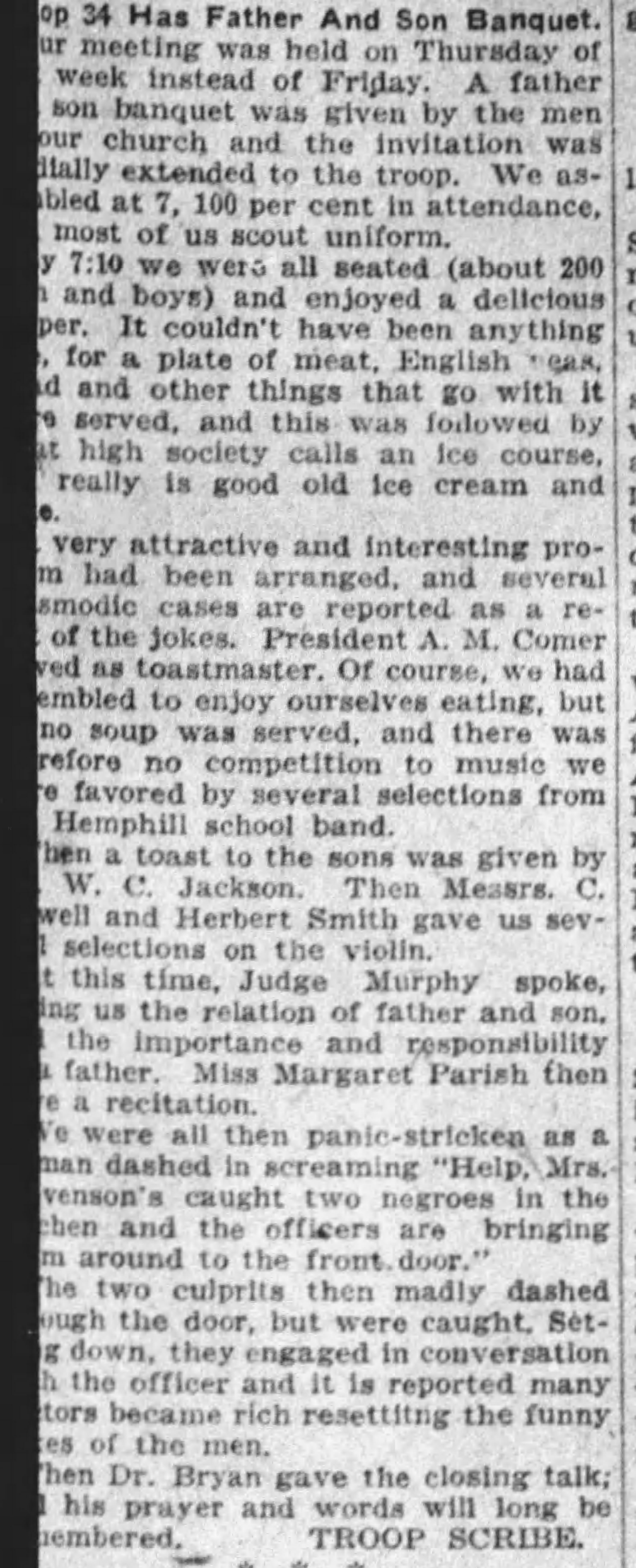 Troop 34 Has Father and Son Banquet